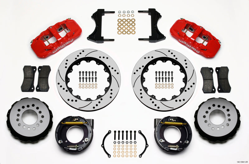 Wilwood Aero4 Rear P-Brake Kit 14.00in Drilled Red Chevy C-10 2.42 Offset 5-lug - Mammoth Racing -