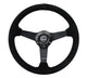 NRG Sport Steering Wheel (350mm / 1.5in Deep) Black Suede/Black Stitch w/Matte Black Solid Spokes - My Store