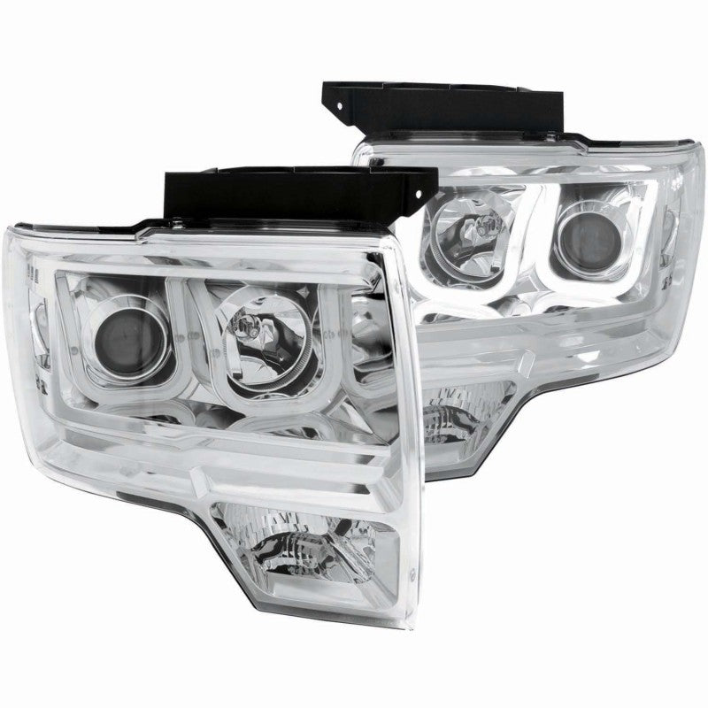 ANZO 2009-2014 Ford F-150 Projector Headlights w/ U-Bar Chrome - Mammoth Racing -