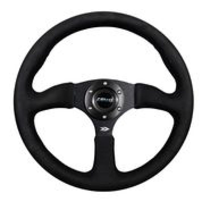 NRG Reinforced Steering Wheel (350mm / 2.5in. Deep)Blk Alcantara Comfort Grip w/4mm Matte Blk Spokes - My Store