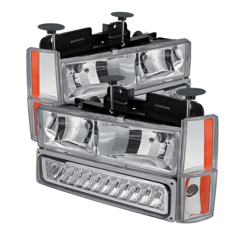 Xtune GMC Yukon 92-93 Crystal Headlights w/ Corner & LED Bumper Chrome HD-JH-GMCCK88-LED-AM-C-SET - Mammoth Racing -