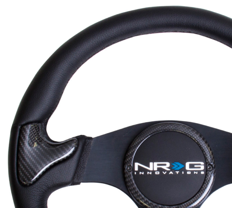 NRG Carbon Fiber Steering Wheel (350mm) Blk Frame Blk Stitching w/Rubber Cover Horn Button - My Store