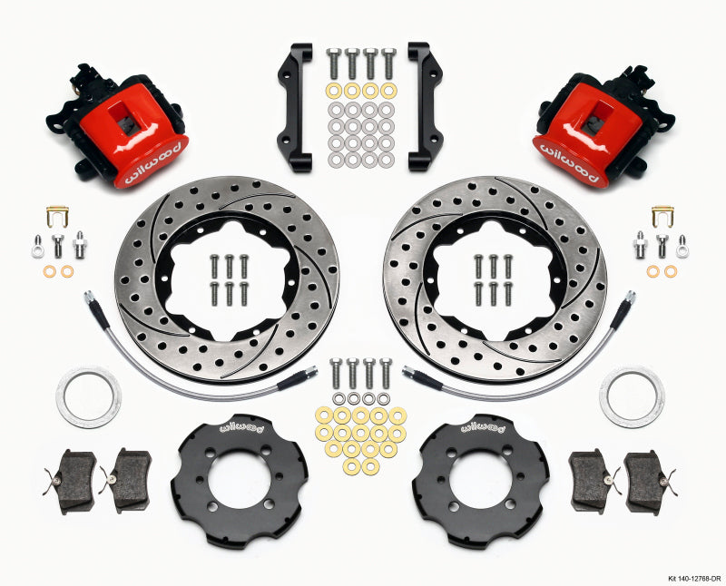 Wilwood Combination Parking Brake Rear Kit 11.00in Drilled Red 2012 Fiat 500 w/ Lines - Mammoth Racing -