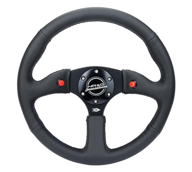 NRG Reinforced Steering Wheel (350mm/ 2.5in. Deep) Sport Leather Racing/ 4mm Matte Black Spoke - My Store