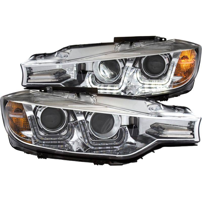 ANZO 2012-2015 BMW 3 Series Projector Headlights w/ U-Bar Chrome - Mammoth Racing -
