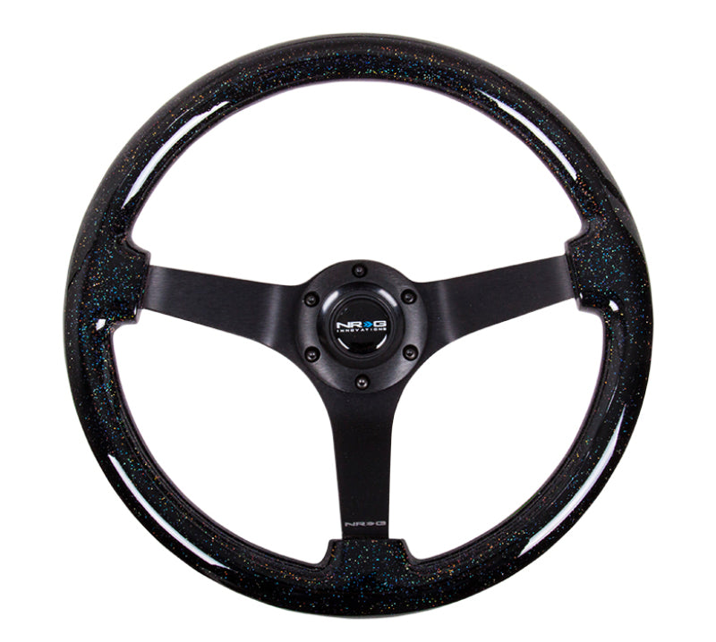 NRG Reinforced Steering Wheel (350mm / 3in Deep) Classic Blk Sparkle Wood Grain w/Blk 3-Spoke Center - My Store