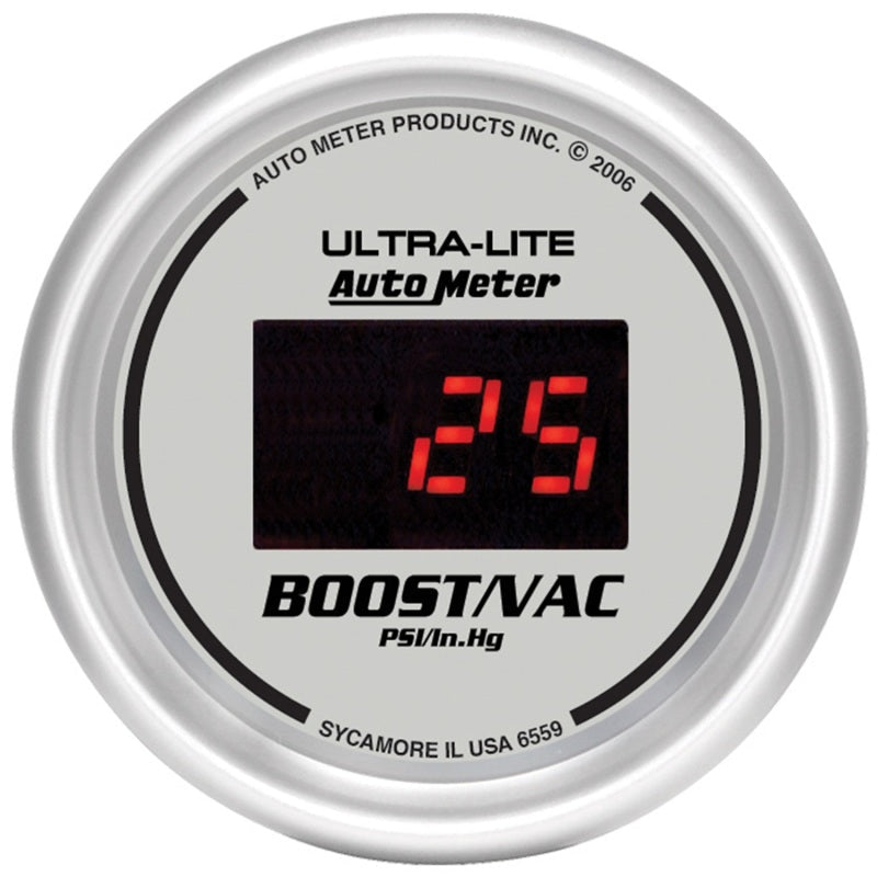 Autometer Ultra-Lite 2-1/16in 30inhg-30psi Digital Silver Dial Vacuum/Boost Gauge w/ Red Led - My Store