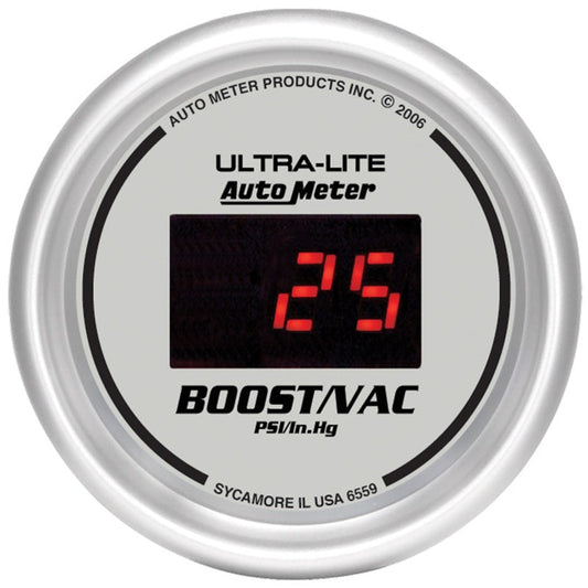Autometer Ultra-Lite 2-1/16in 30inhg-30psi Digital Silver Dial Vacuum/Boost Gauge w/ Red Led - My Store