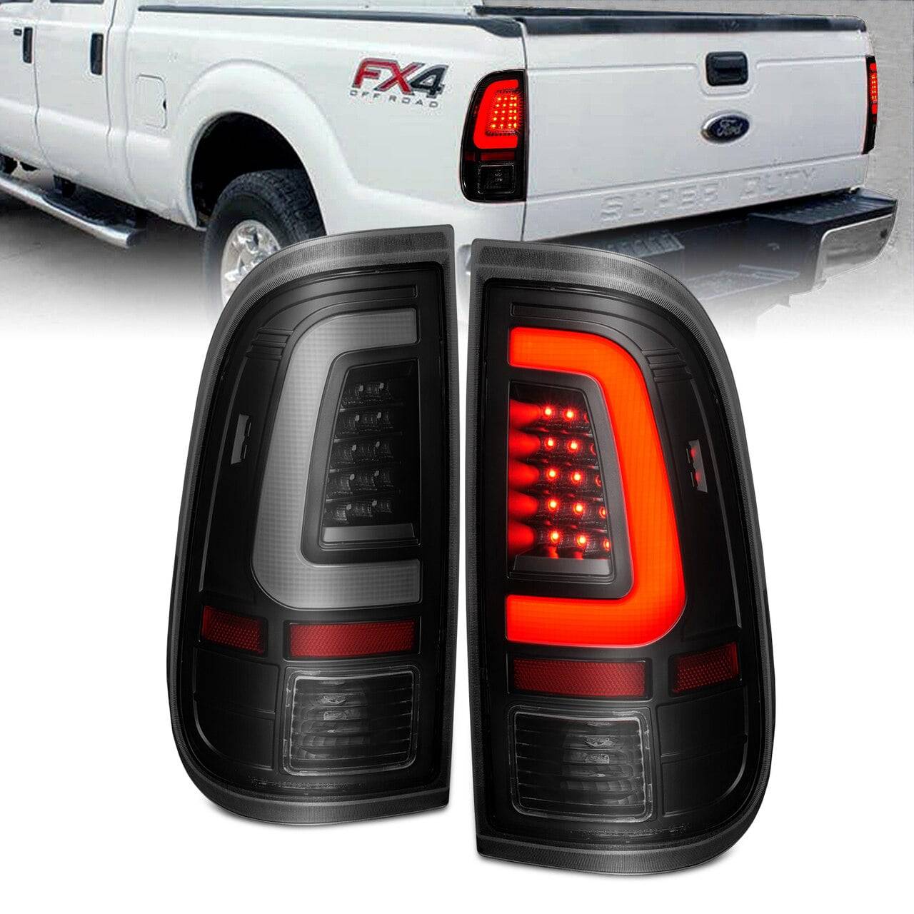 ANZO 2008-2016 Ford F-250 LED Tail w/ Lights Bar Black Housing Smoke Lens - My Store