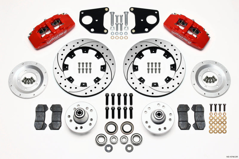 Wilwood Dynapro 6 Front Hub Kit 12.19in Drilled Red 62-72 CDP B & E Body-Drum - Mammoth Racing -