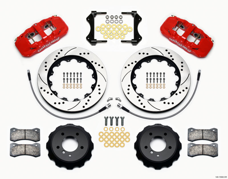 Wilwood Aero6 Front Hat Kit 14.00 Drilled Red 2007-2011 BMW E90 Series w/Lines - My Store
