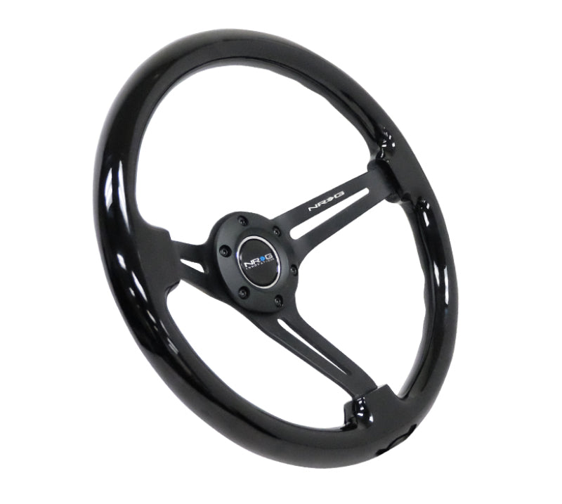 NRG Reinforced Steering Wheel (350mm / 3in. Deep) Blk Wood w/Blk Matte Spoke/Black Center Mark - My Store