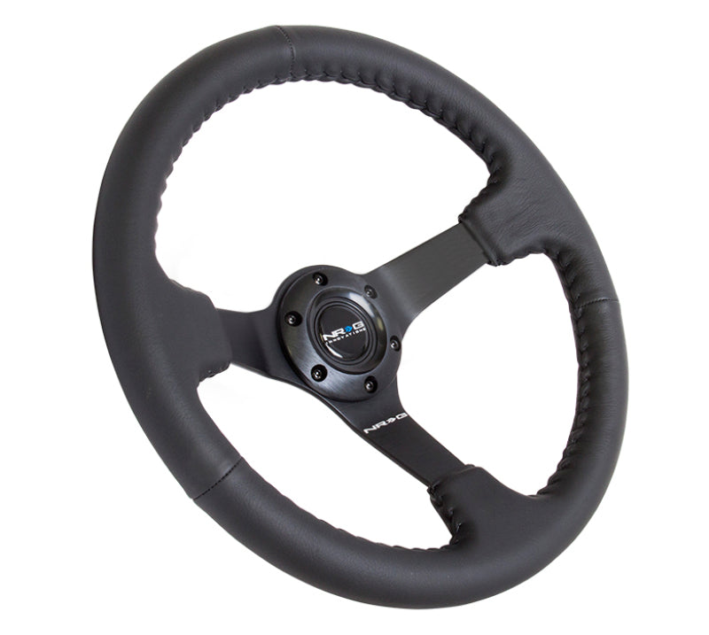 NRG Reinforced Steering Wheel (350mm / 3in. Deep) Bk Leather w/Bk BBall Stitch (Odi Bakchis Edition) - My Store