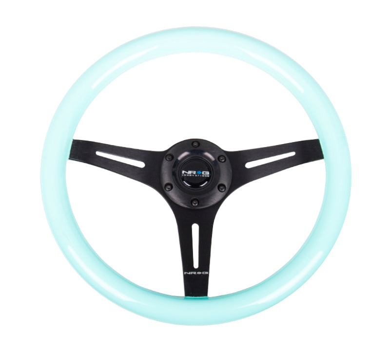NRG Classic Wood Grain Steering Wheel (350mm) Minty Fresh Color Grip w/Black 3-Spoke Center - My Store