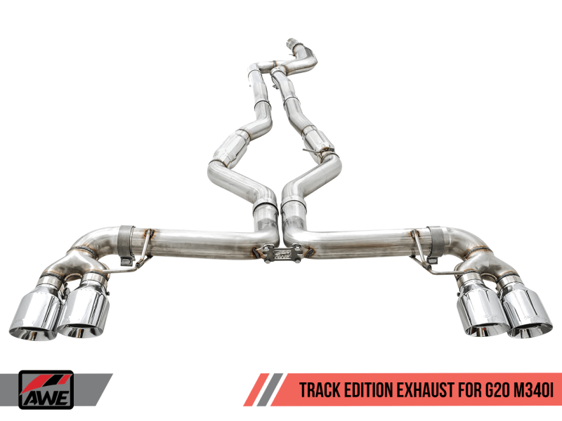 AWE Tuning 2019+ BMW M340i (G20) Track Edition Exhaust - Quad Chrome Silver Tips - My Store