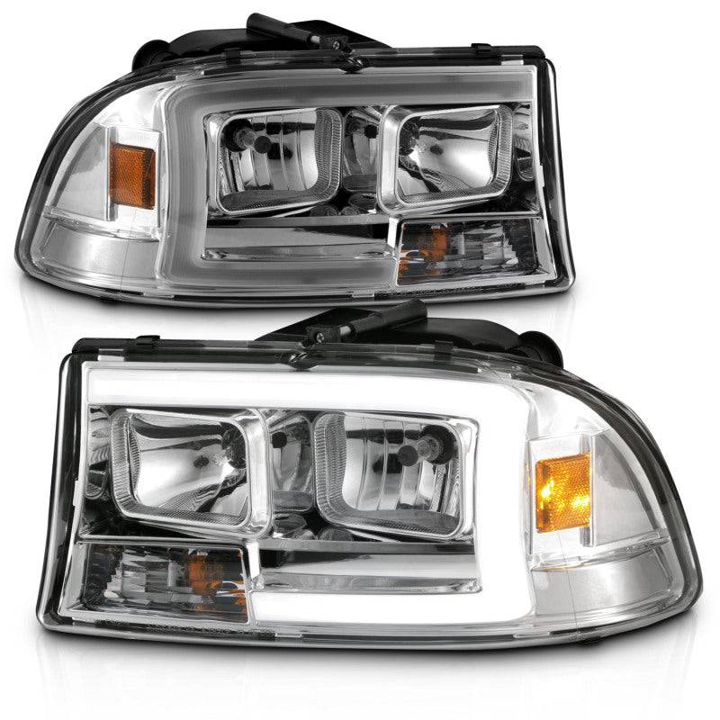 ANZO 97-04 Dodge Dakota/Durango Crystal headlight Set w/ Light Bar Chrome Housing - Mammoth Racing -