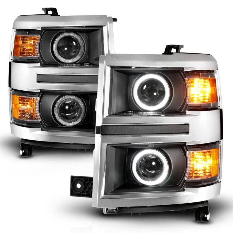 ANZO 14-15 Chevrolet Silverado 1500 Projector Headlights w/ Halo Black Housing w/ Chrome Trim - Mammoth Racing -