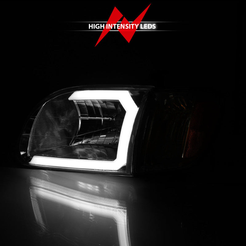 ANZO 00-04 Toyota Tundra (Reg/Acc Cab Only) Crystal Headlights w/Lgt Bar Chrome w/Corner Lights 2pc - Mammoth Racing -
