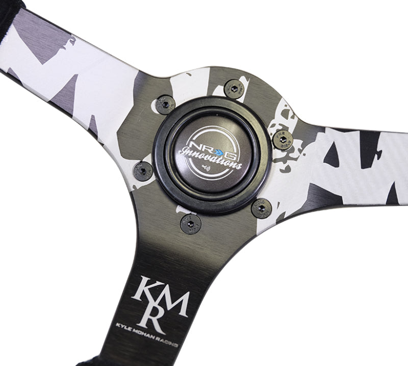NRG Reinforced Steering Wheel (350mm / 3in. Deep) Blk Suede w/Color Stitch (Kyle Mohan Edition) - My Store