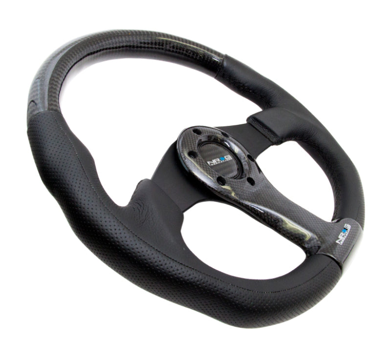 NRG Carbon Fiber Steering Wheel (350mm) Oval Shape Black w/Leather Trim - My Store