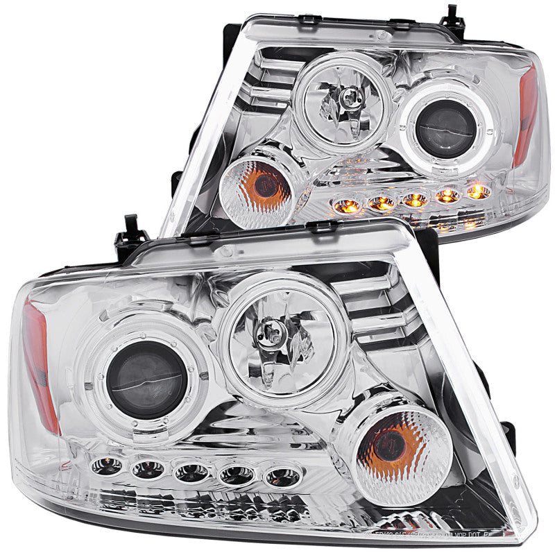 ANZO 2004-2008 Ford F-150 Projector Headlights w/ Halo and LED Chrome - Mammoth Racing -