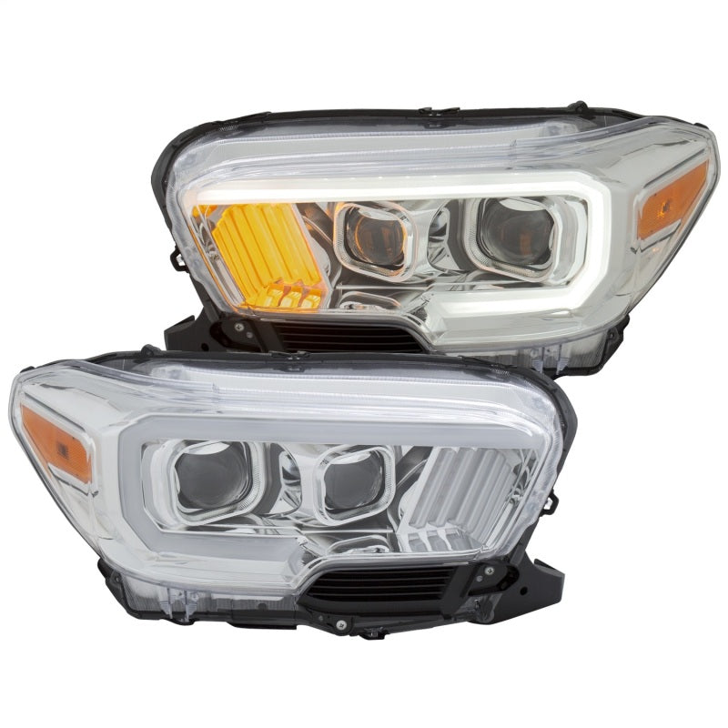 ANZO 2016-2017 Toyota Tacoma Projector Headlights w/ Plank Style Design Chrome/Amber w/ DRL - Mammoth Racing -