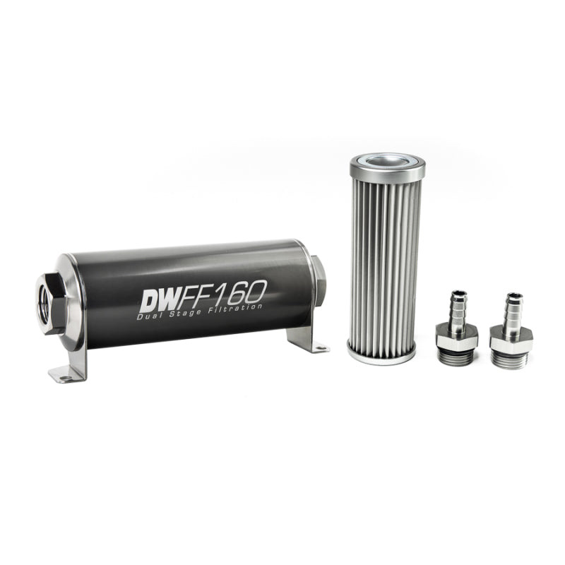 DeatschWerks Stainless Steel 3/8in 5 Micron Universal Inline Fuel Filter Housing Kit (160mm) - Mammoth Racing -