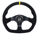 NRG Reinforced Steering Wheel (320mm) Sport Alcantara Dual Push Buttons Flat Bottom w/Yellow Center - My Store