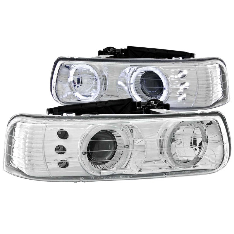 ANZO 1999-2002 Chevrolet Silverado 1500 Projector Headlights w/ Halo Chrome - Mammoth Racing -