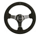 NRG Reinforced Steering Wheel (330mm / 3in Deep) Blk Suede w/Criss Cross Stitch w/Blk 3-Spoke Center - My Store