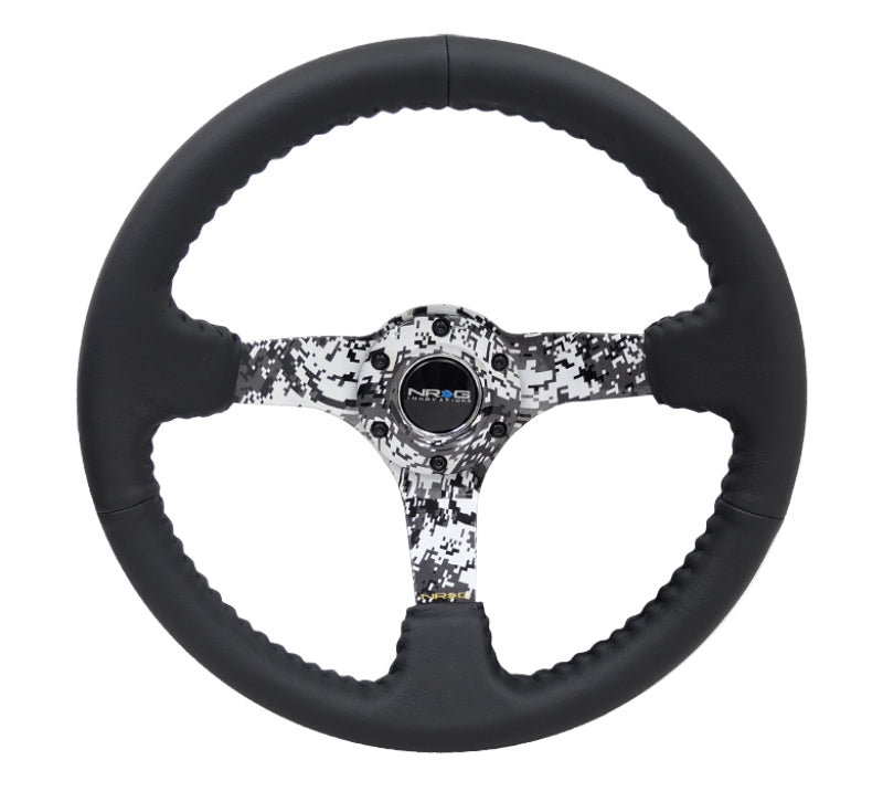 NRG Reinforced Steering Wheel (350mm / 3in. Deep) Blk Leather w/Hydrodipped Digi-Camo Spokes - My Store