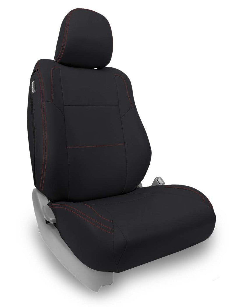PRP 12-15 Toyota Tacoma Front Seat Covers/ Fold Flat Edition (Pair) - Black with Red Stitching - Mammoth Racing -