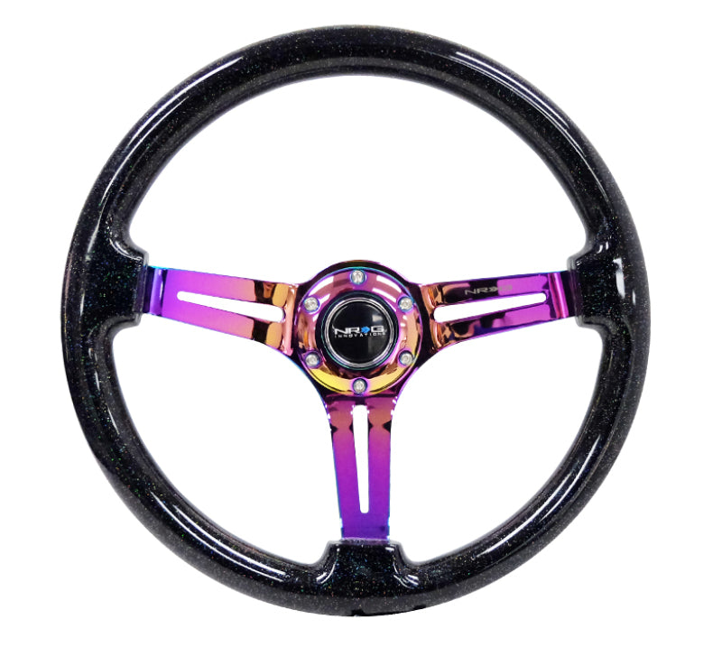 NRG Reinforced Steering Wheel (350mm / 3in. Deep) Blk Multi Color Flake w/ Neochrome Center Mark - My Store