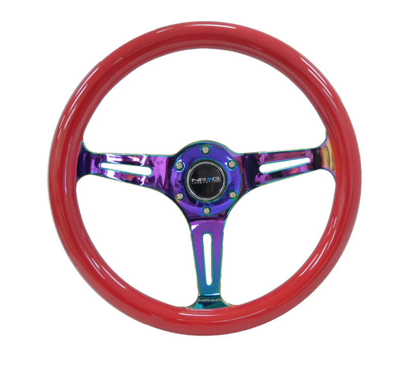 NRG Classic Wood Grain Steering Wheel (350mm) Red Grip w/Neochrome 3-Spoke Center - My Store