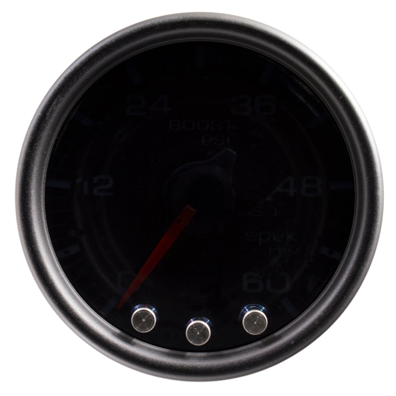 Autometer Spek-Pro Gauge Boost 2 1/16in 60psi Stepper Motor W/Peak & Warn Blk/Smoke/Black - My Store