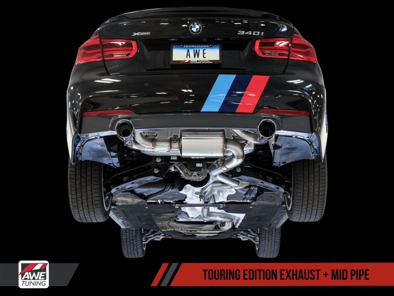 AWE Tuning BMW F3X 340i Touring Edition Axle-Back Exhaust - Diamond Black Tips (90mm) - My Store