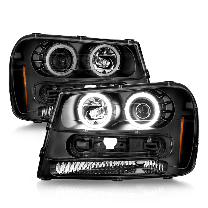 ANZO 02-09 Chevrolet Trailblazer (Will Not Fit 06-09 LT) Projector Headlights w/Halo Black Housing - Mammoth Racing -