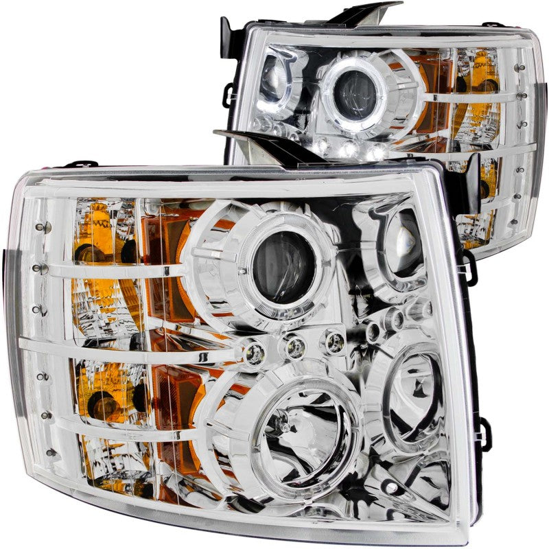 ANZO 2007-2013 Chevrolet Silverado 1500 Projector Headlights w/ Halo Chrome - Mammoth Racing -