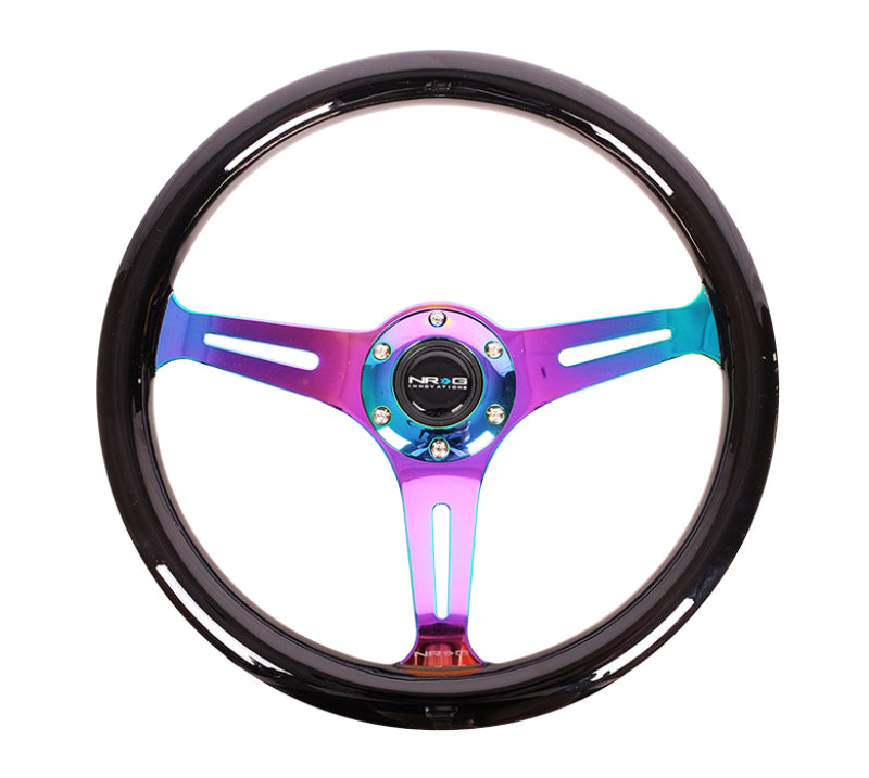 NRG Classic Wood Grain Steering Wheel (350mm) Black Paint Grip w/Neochrome 3-Spoke Center - My Store