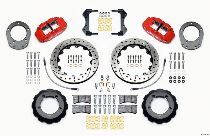 Wilwood Narrow Superlite 4R Front Hat Kit 12.88in Drill Red 76-77 Ford Bronco Dana 44 w/Lines - Mammoth Racing -