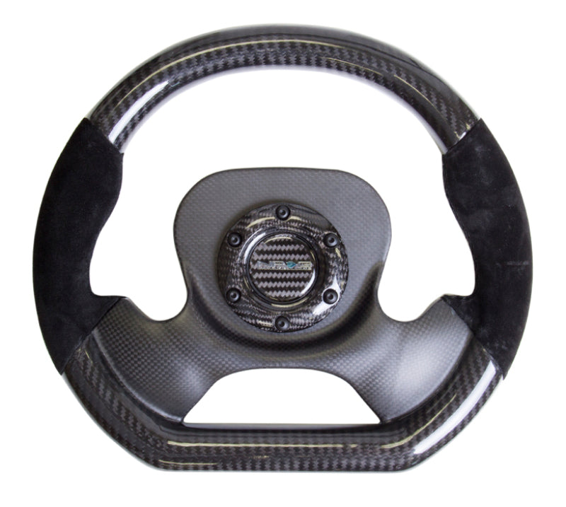 NRG Carbon Fiber Steering Wheel (320mm) CF Center Plate & Two-Tone Carbon w/Suede Trim Handles - My Store