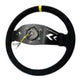 NRG Reinforced Steering Wheel (350mm / 3in. Deep) Blk Suede w/NRG Arrow Cut 2-Spoke & Yellow Mark - My Store