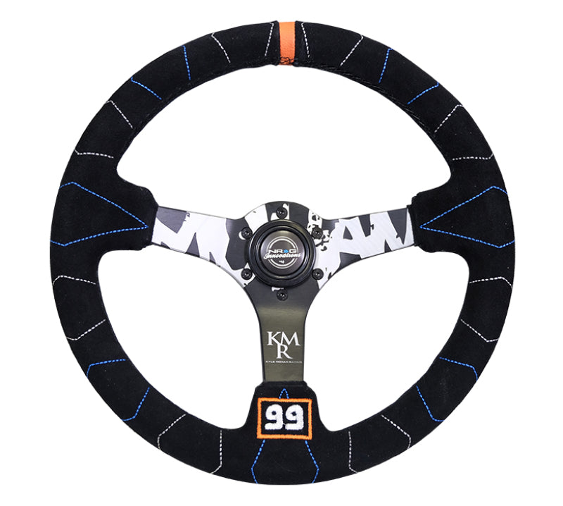 NRG Reinforced Steering Wheel (350mm / 3in. Deep) Blk Suede w/Color Stitch (Kyle Mohan Edition) - My Store