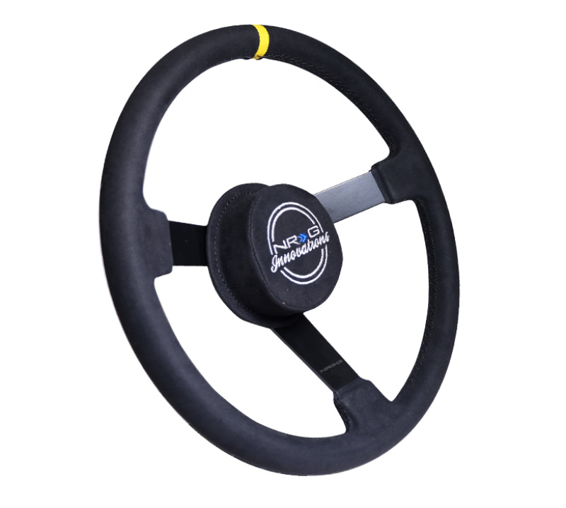 NRG Reinforced Steering Wheel (380mm) Nascar/ Alcantara 3 Spoke w/ NRG Logo/ Removable Crushed Pad - My Store