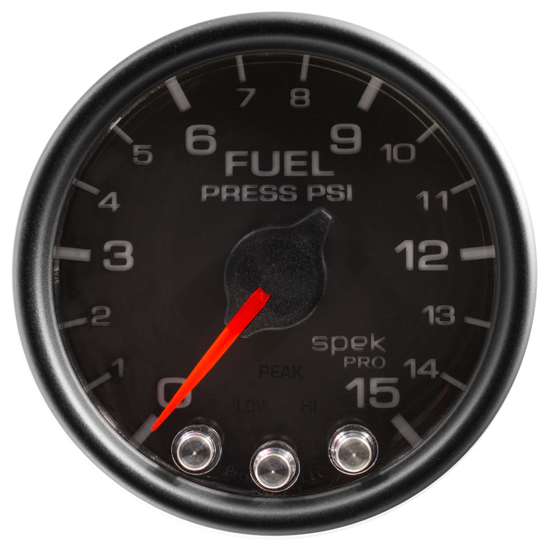 Autometer Spek-Pro Gauge Fuel Press 2 1/16in 15psi Stepper Motor W/Peak & Warn Blk/Blk - My Store