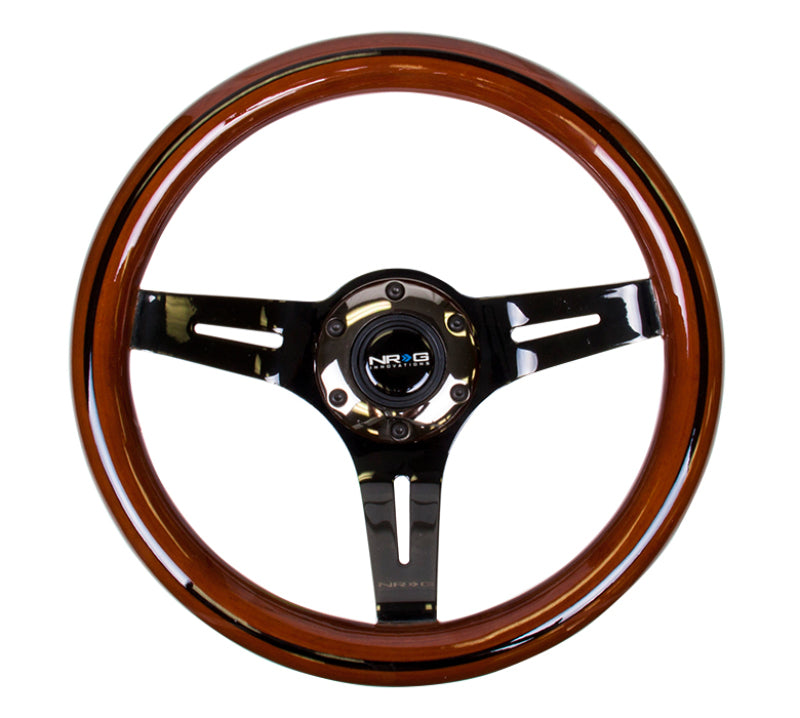 NRG Classic Wood Grain Steering Wheel (310mm) Dark Wood & Black Line Inlay w/Blk Chrome 3-Spoke Ctr. - My Store