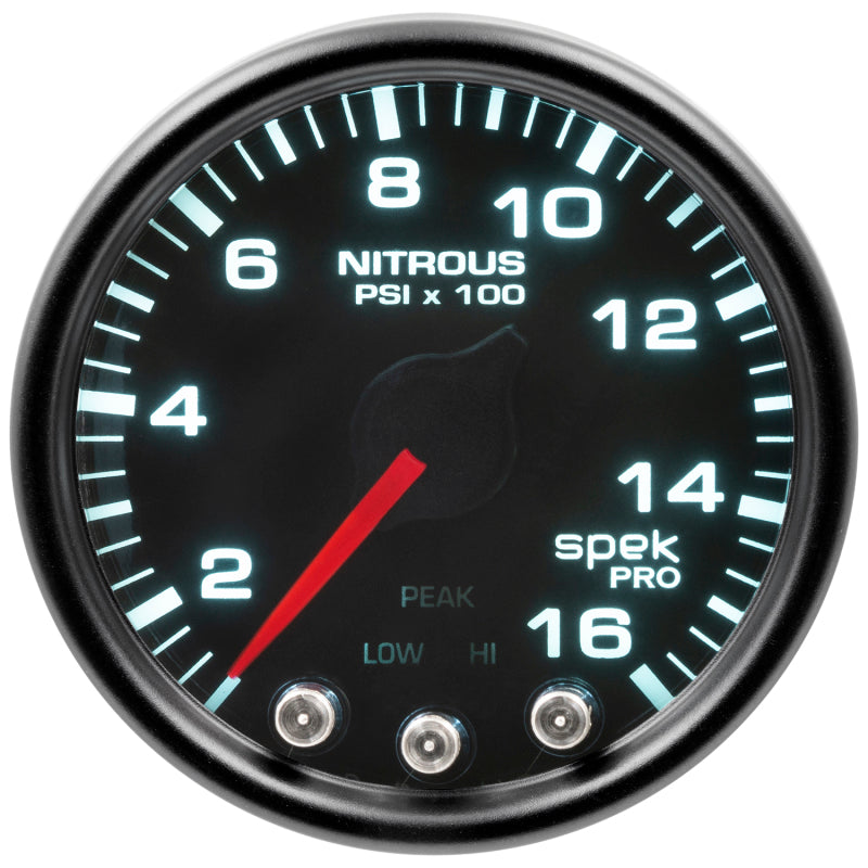 Autometer Spek-Pro Gauge Nitrous Press 2 1/16in 1600psi Stepper Motor W/Peak & Warn Blk/Smoke/Blk - My Store