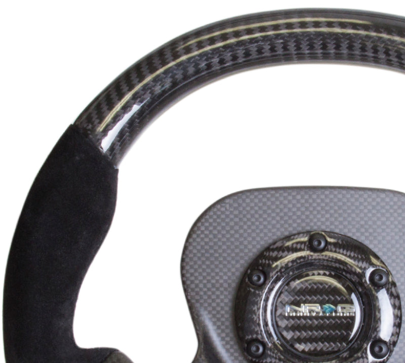 NRG Carbon Fiber Steering Wheel (320mm) CF Center Plate & Two-Tone Carbon w/Suede Trim Handles - My Store