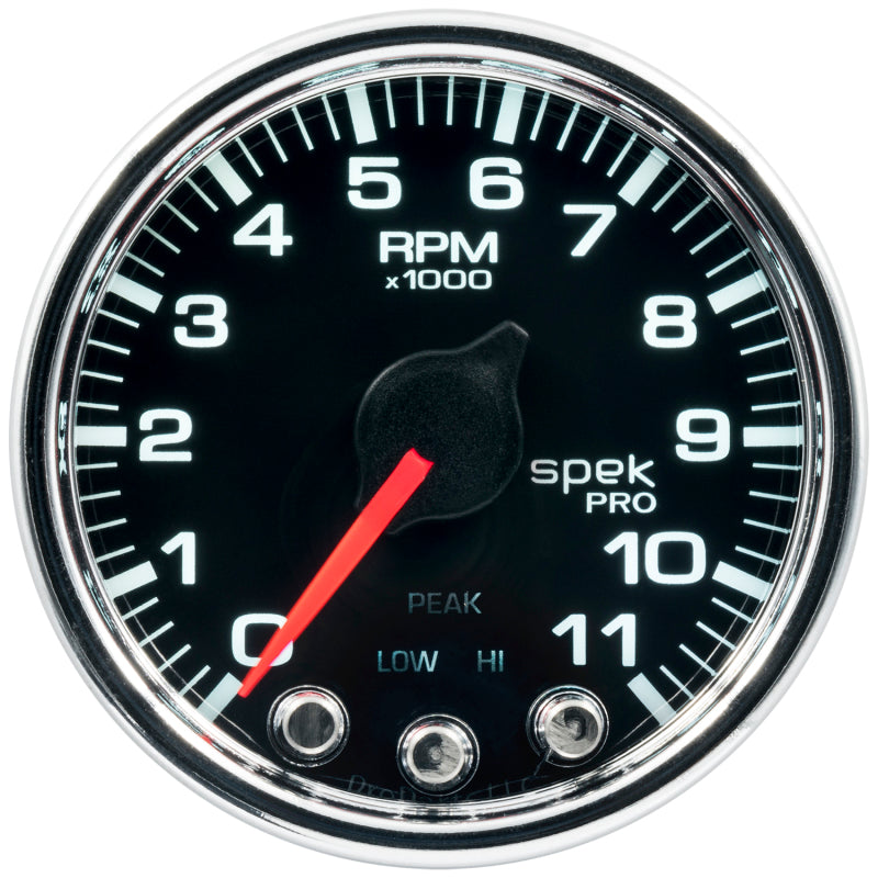 Autometer Spek-Pro Gauge Tach 2 1/16in 11K Rpm W/ Shift Light & Peak Mem Blk/Chrm - My Store