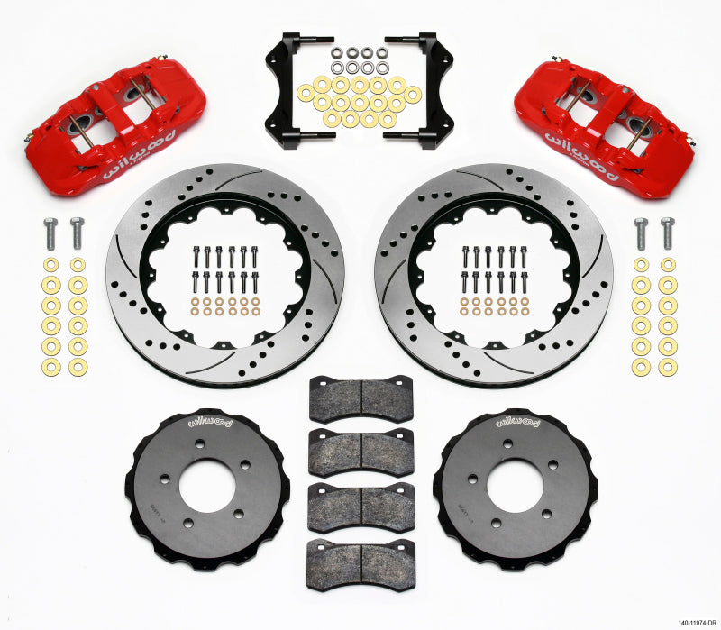 Wilwood Aero6 Front Hat Kit 14.00 Drilled Red 99-06 BMW E46 - Mammoth Racing -